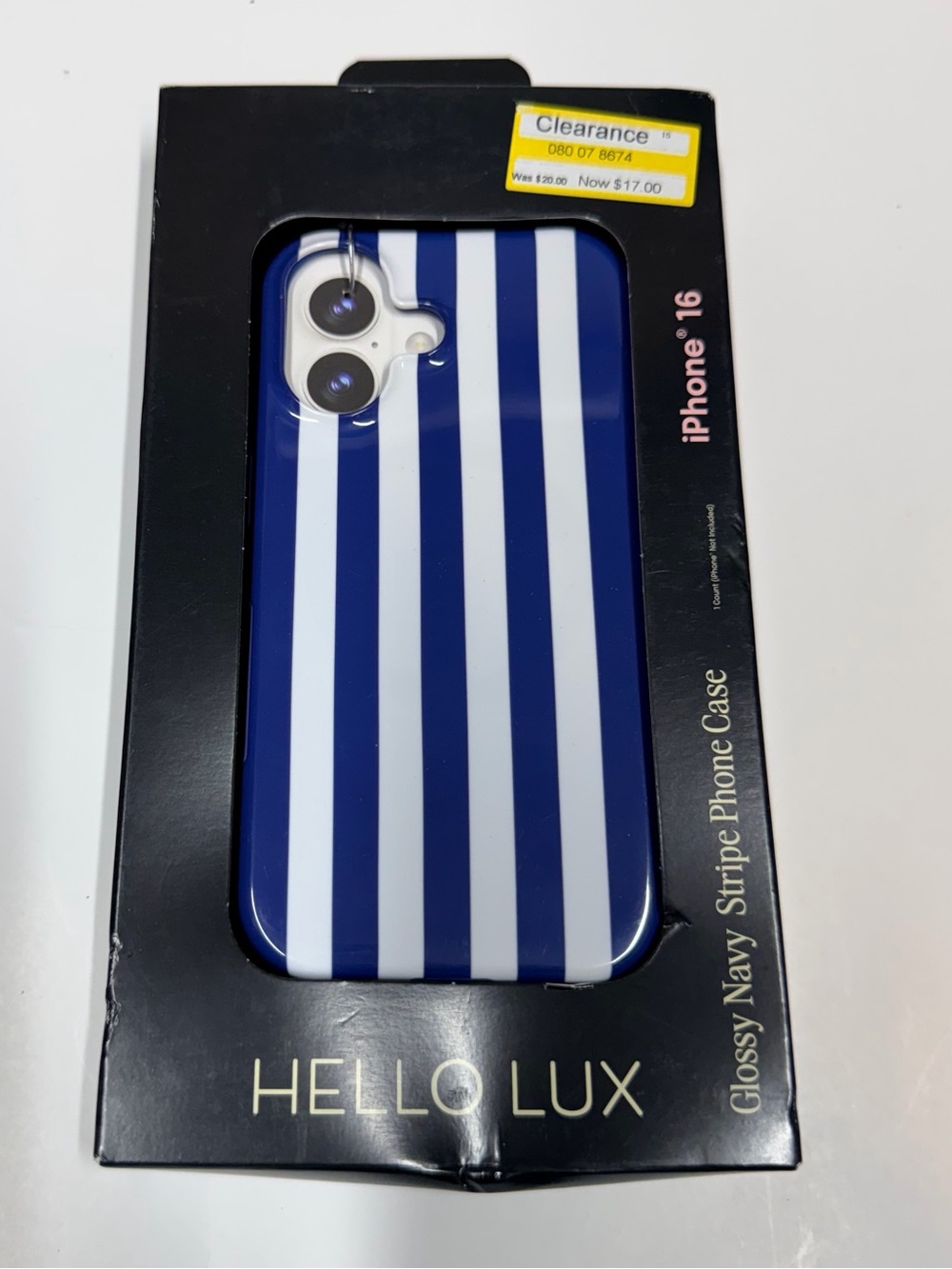 Harman Navy and White Glossy Striped iPhone 16 Case